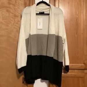 Bloomchic open cardigan, cream, taupe, & black, size 10, NWT